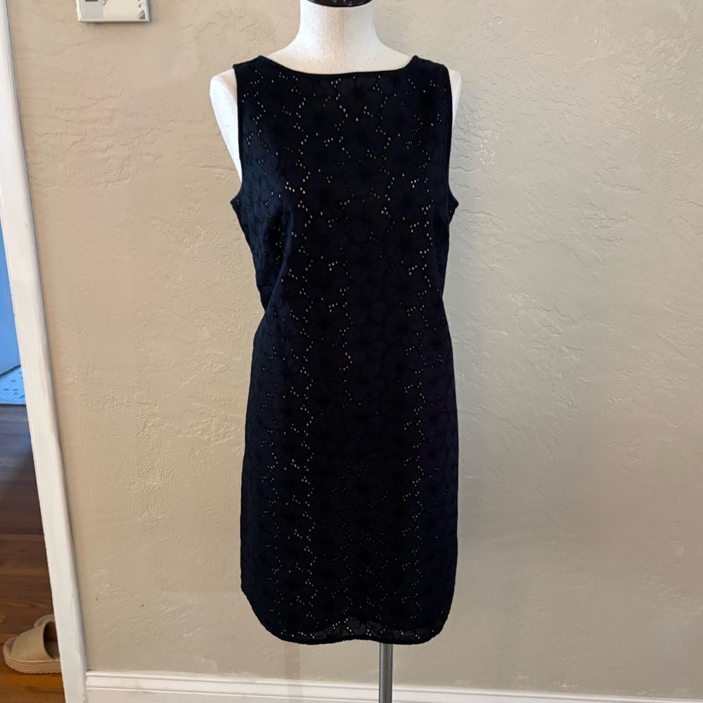 Ann Taylor Loft Black Eyelet Sleeveless Dress Sz 10 Petite